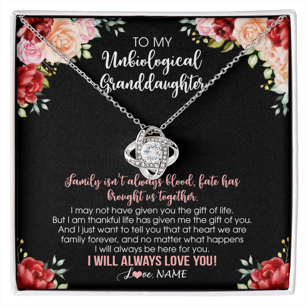 Love Knot Necklace 14K White Gold Finish | 1 | Personalized To My Unbiological Granddaughter Necklace Family Together Birthday Gifts For Bonus Granddaughter Christmas Customized Gift Box Message Card | siriusteestore