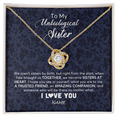 Love Knot Necklace 18K Yellow Gold Finish | 1 | Personalized To My Unbiological Sister Necklace For Soul Sister Best Friend Bff Birthday Graduation Christmas Pendant Jewelry Customized Gift Box Message Card | siriusteestore