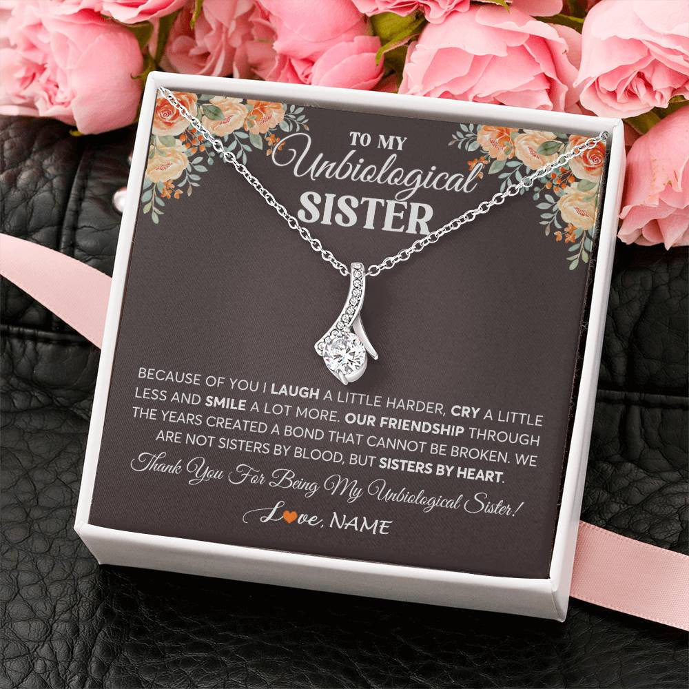 Alluring Beauty Necklace 14K White Gold Finish | 2 | Personalized To My Unbiological Sister Necklace From Sister By Heart Sister Friendship Best Friend Birthday Christmas Customized Gift Box Message Card | siriusteestore