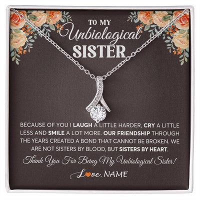 Alluring Beauty Necklace 14K White Gold Finish | 1 | Personalized To My Unbiological Sister Necklace From Sister By Heart Sister Friendship Best Friend Birthday Christmas Customized Gift Box Message Card | siriusteestore