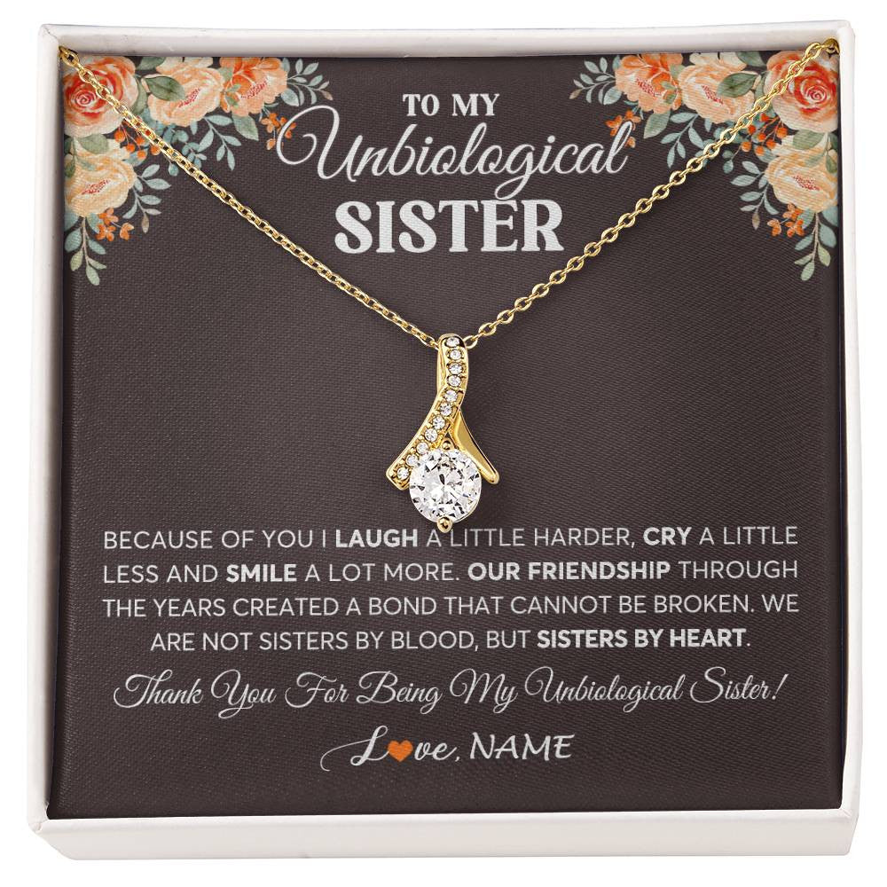 Alluring Beauty Necklace 18K Yellow Gold Finish | 1 | Personalized To My Unbiological Sister Necklace From Sister By Heart Sister Friendship Best Friend Birthday Christmas Customized Gift Box Message Card | siriusteestore