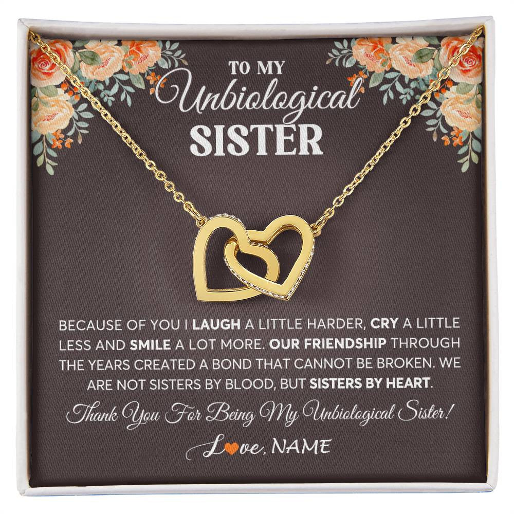Interlocking Hearts Necklace 18K Yellow Gold Finish | 1 | Personalized To My Unbiological Sister Necklace From Sister By Heart Sister Friendship Best Friend Birthday Christmas Customized Gift Box Message Card | siriusteestore
