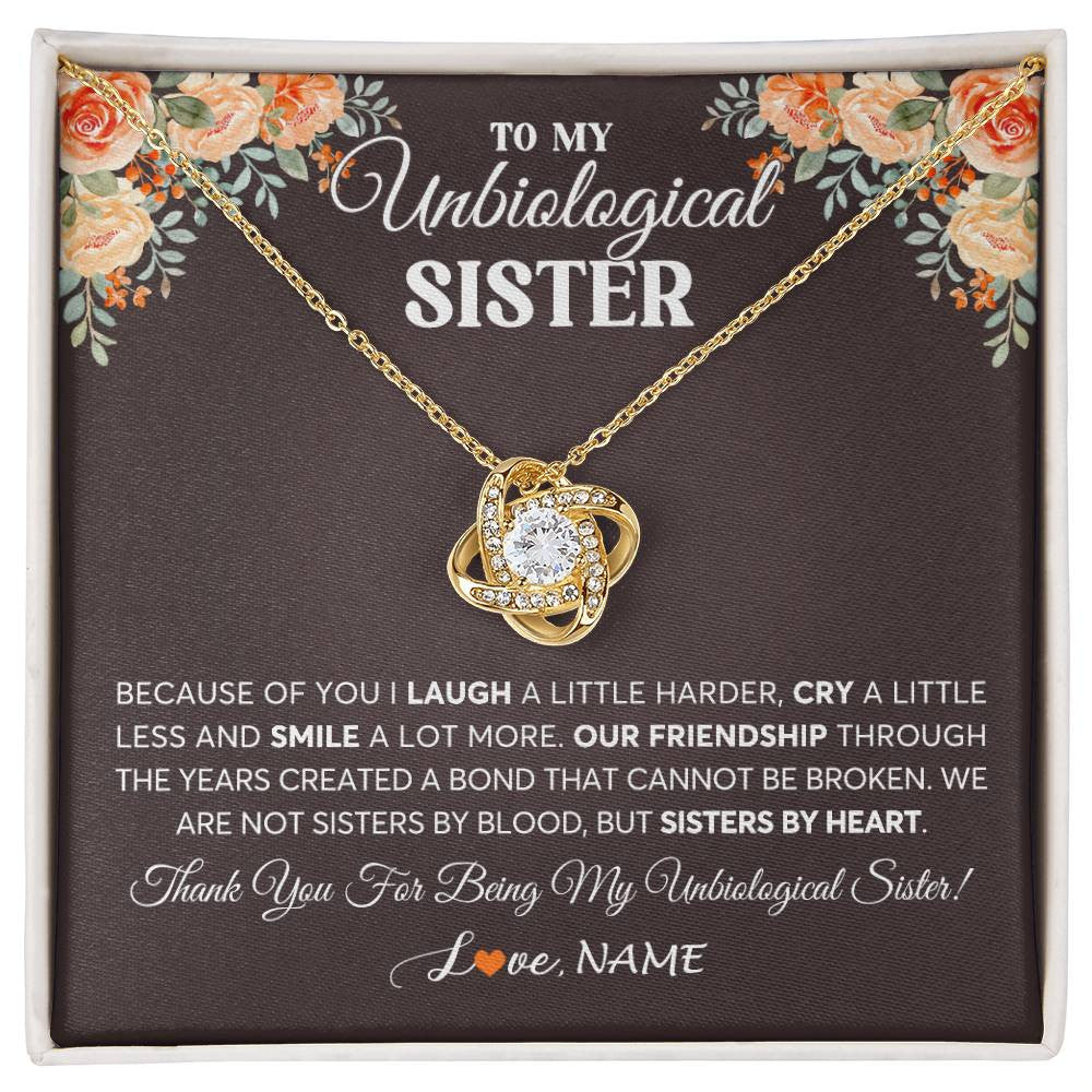 Love Knot Necklace 18K Yellow Gold Finish | 1 | Personalized To My Unbiological Sister Necklace From Sister By Heart Sister Friendship Best Friend Birthday Christmas Customized Gift Box Message Card | siriusteestore