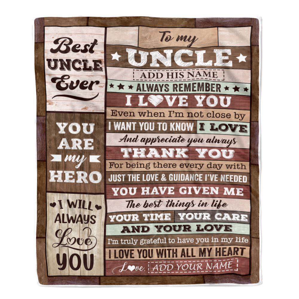 Personalized To My Uncle Blanket Fathers Day Uncle Gifts From Niece Nephew Wood Always Remember I Love You Uncle Birthday Gifts Christmas Custom Fleece Blanket | siriusteestore