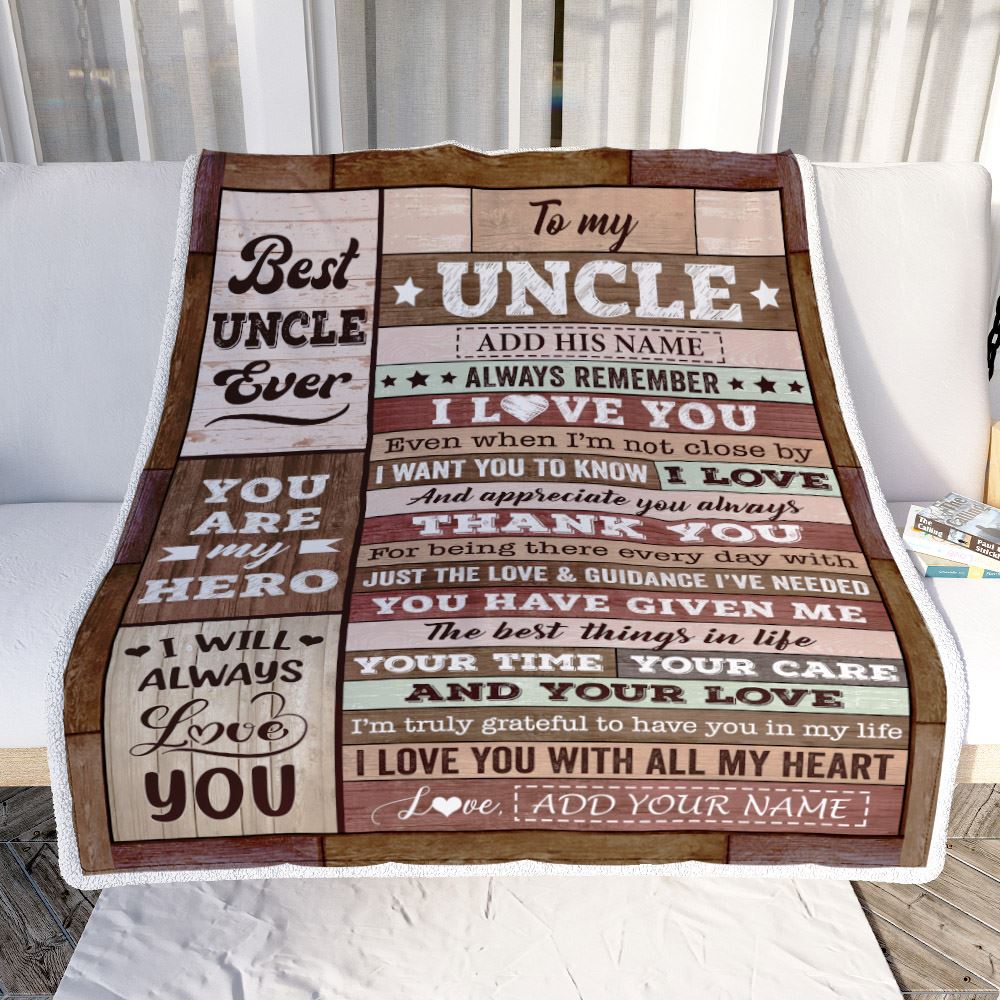 Personalized To My Uncle Blanket Fathers Day Uncle Gifts From Niece Nephew Wood Always Remember I Love You Uncle Birthday Gifts Christmas Custom Fleece Blanket | siriusteestore