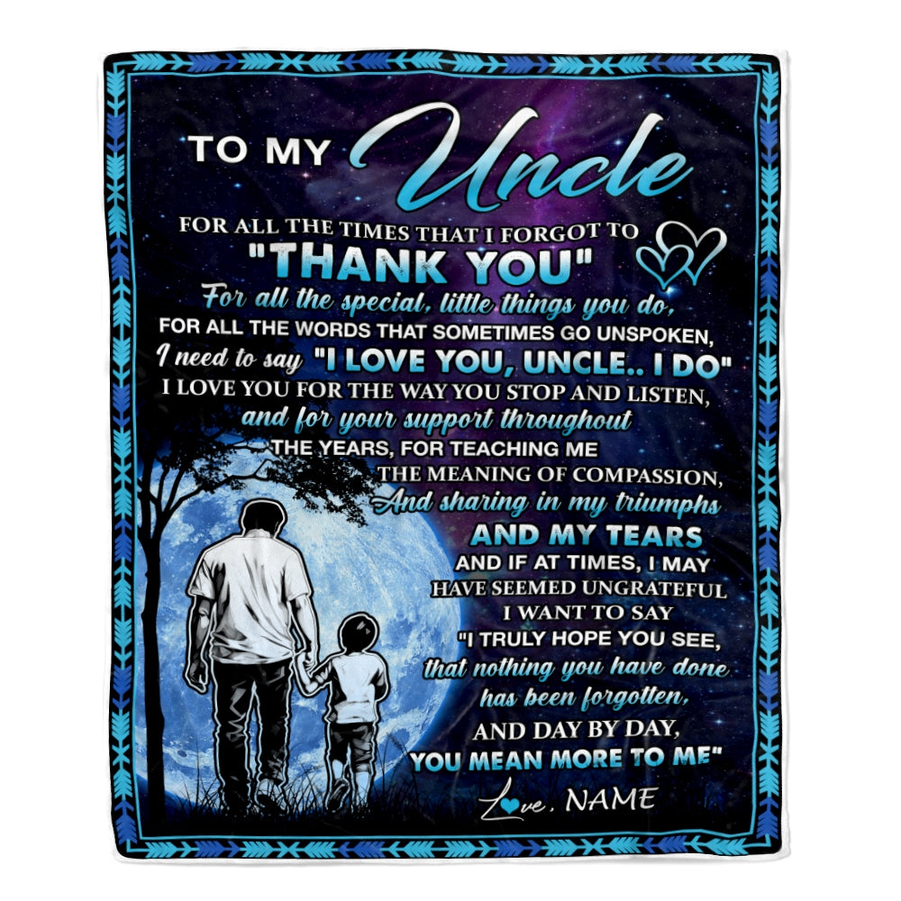 Personalized To My Uncle Blanket From Nephew Thank You Day By Day Uncle Birthday Fathers Day Thanksgiving Christmas Customized Bed Fleece Blanket | siriusteestore