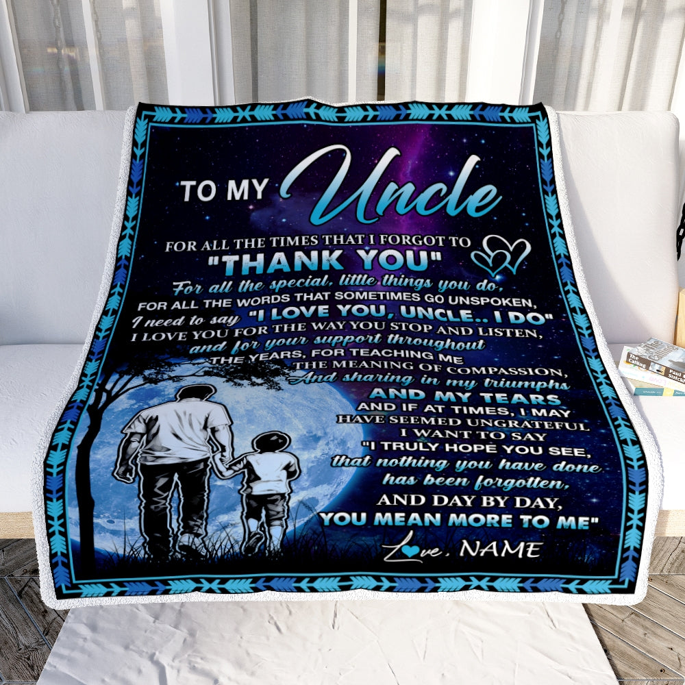 Personalized To My Uncle Blanket From Nephew Thank You Day By Day Uncle Birthday Fathers Day Thanksgiving Christmas Customized Bed Fleece Blanket | siriusteestore