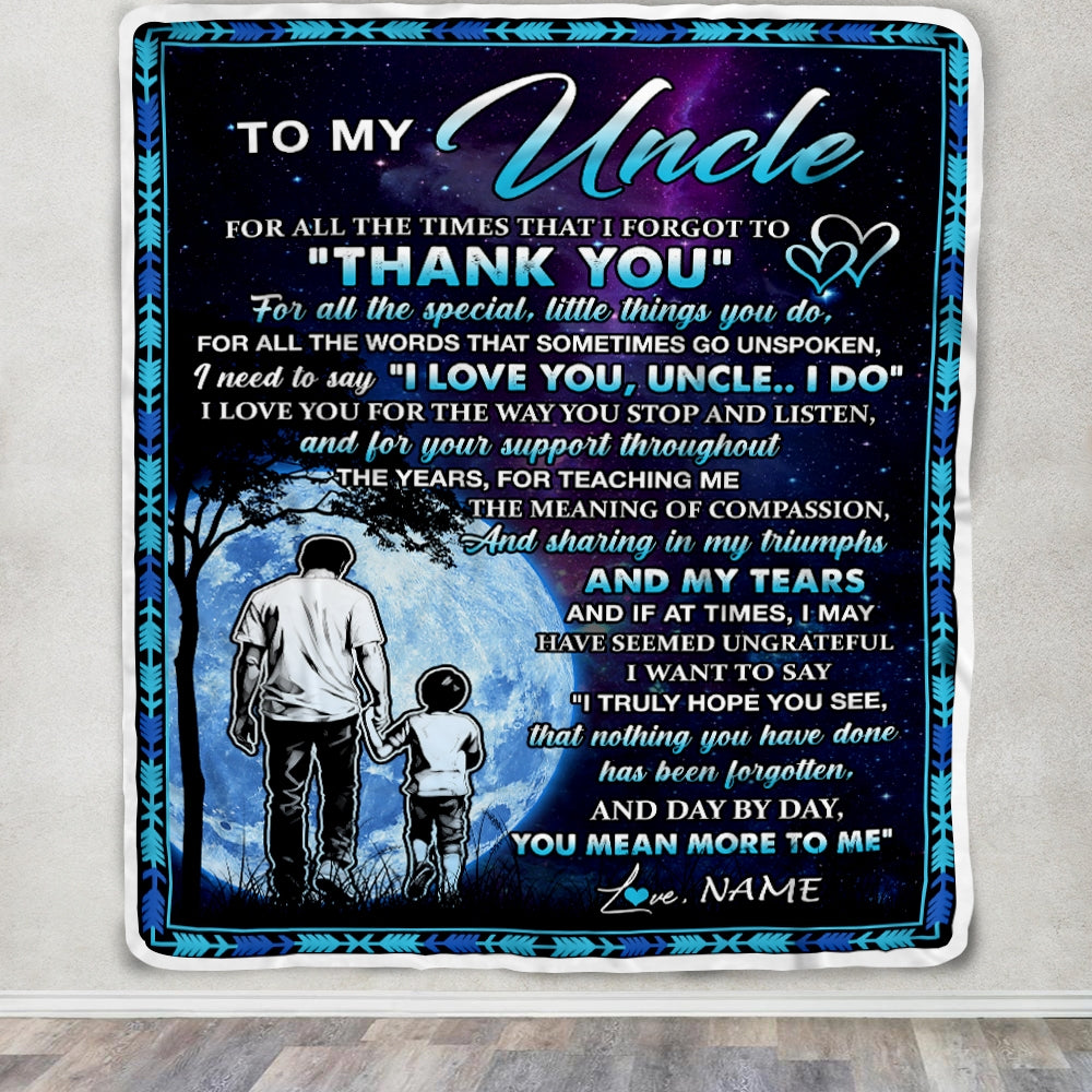 Personalized To My Uncle Blanket From Nephew Thank You Day By Day Uncle Birthday Fathers Day Thanksgiving Christmas Customized Bed Fleece Blanket | siriusteestore