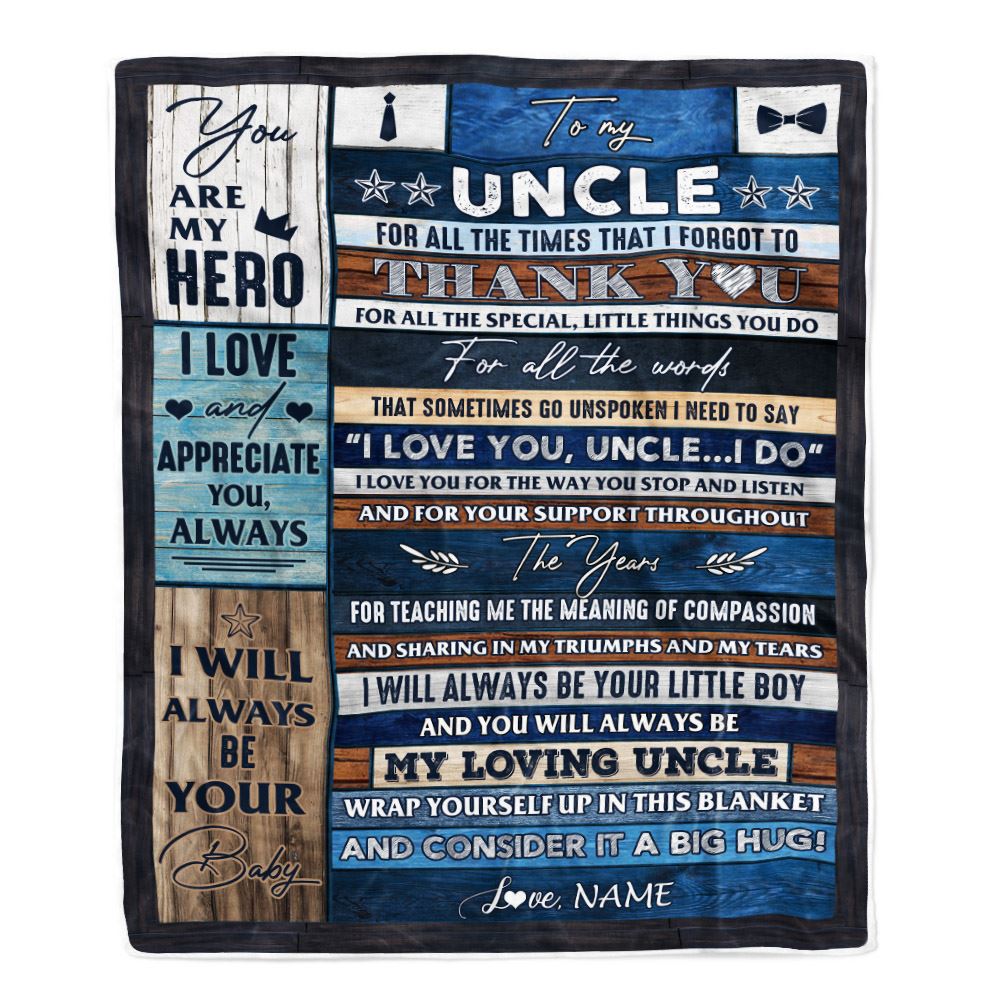 Personalized To My Uncle Blanket From Nephew Wood Thank You You Are My Hero Uncle Birthday Fathers Day Thanksgiving Christmas Customized Bed Fleece Blanket | siriusteestore