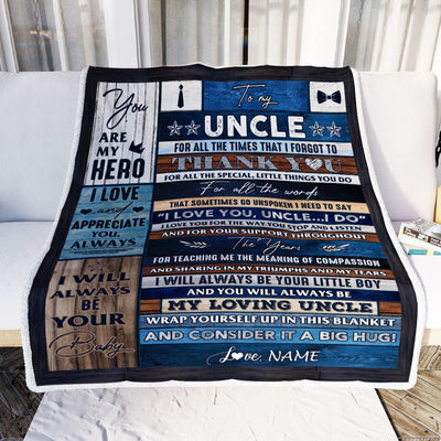 Personalized To My Uncle Blanket From Nephew Wood Thank You You Are My Hero Uncle Birthday Fathers Day Thanksgiving Christmas Customized Bed Fleece Blanket | siriusteestore