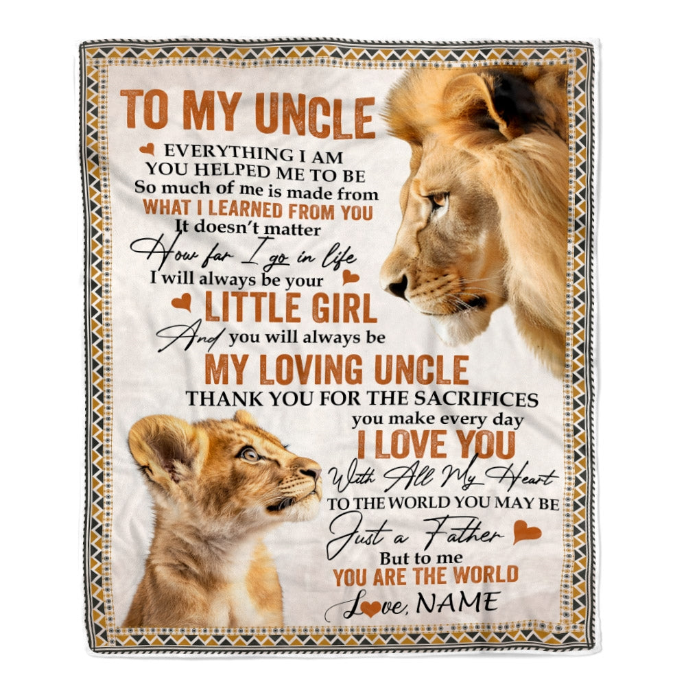 Personalized To My Uncle Blanket From Niece Lion My Loving Father I Love You Uncle Father's Day Birthday Thanksgiving Christmas Customized Fleece Blanket | siriusteestore