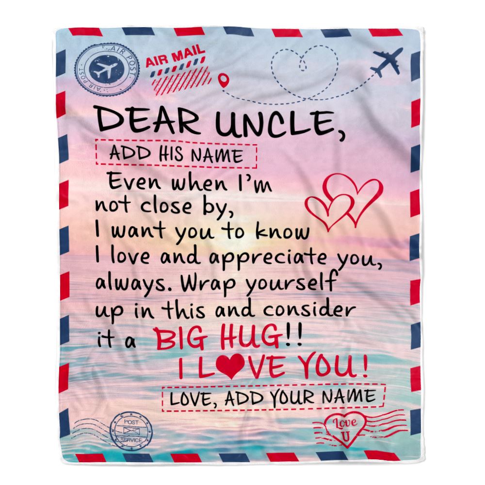 Personalized To My Uncle Blanket From Niece Nephew Letter Mail To Uncle Gifts Happy Birthday Gifts Fathers Day Christmas Custom Name Fleece Throw Blanket | siriusteestore