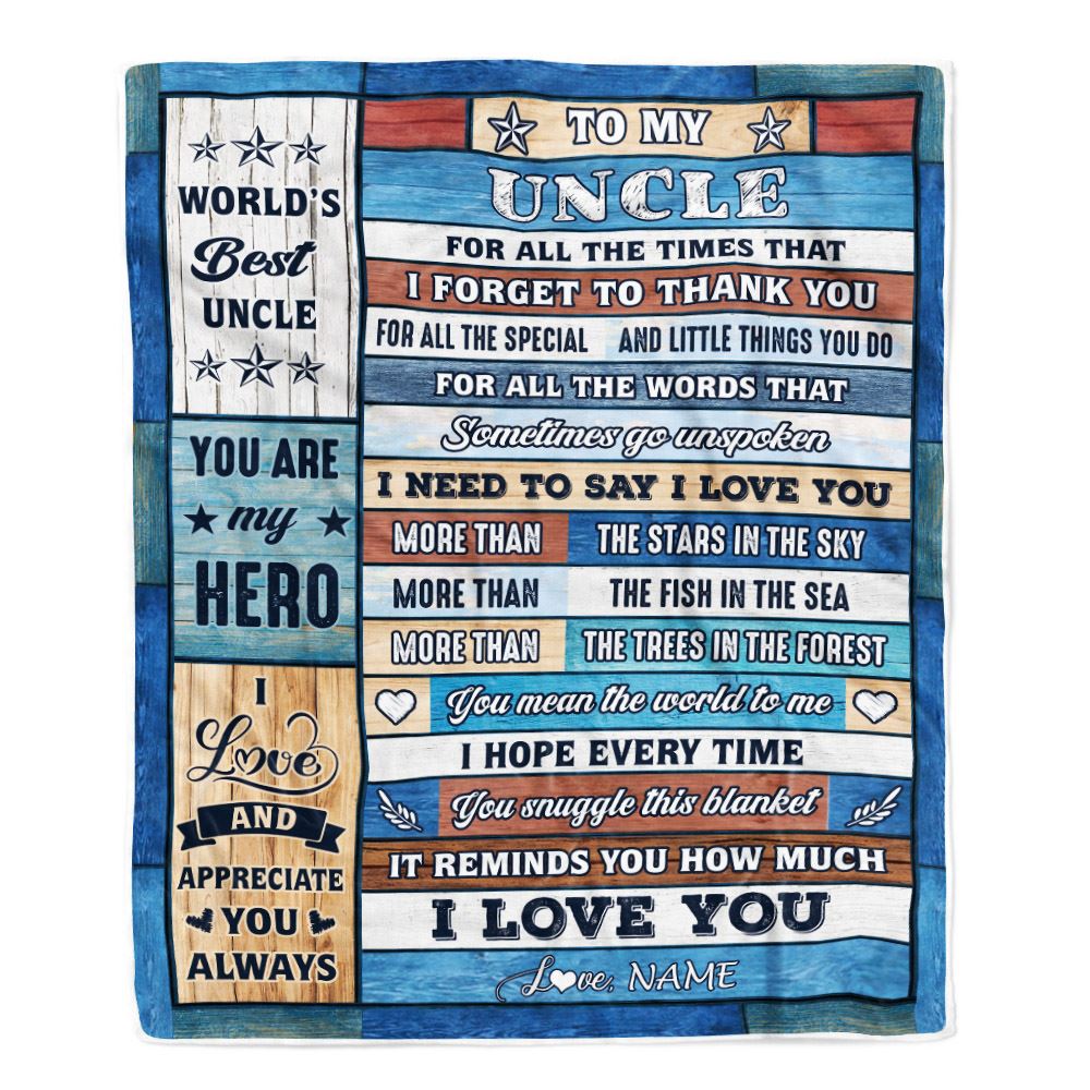 Personalized To My Uncle Blanket From Niece Nephew Wood Best Gifts For Great Uncle Birthday Fathers Day Christmas Customized Fleece Throw Blanket | siriusteestore
