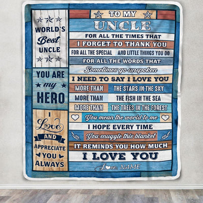 Personalized To My Uncle Blanket From Niece Nephew Wood Best Gifts For Great Uncle Birthday Fathers Day Christmas Customized Fleece Throw Blanket | siriusteestore