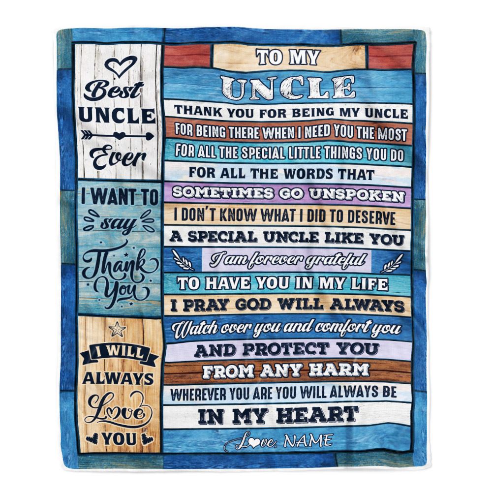 Personalized To My Uncle Blanket From Niece Nephew Wood Thank You For Being My Uncle Gift Birthday Fathers Day Thanksgiving Christmas Customized Fleece Blanket | siriusteestore