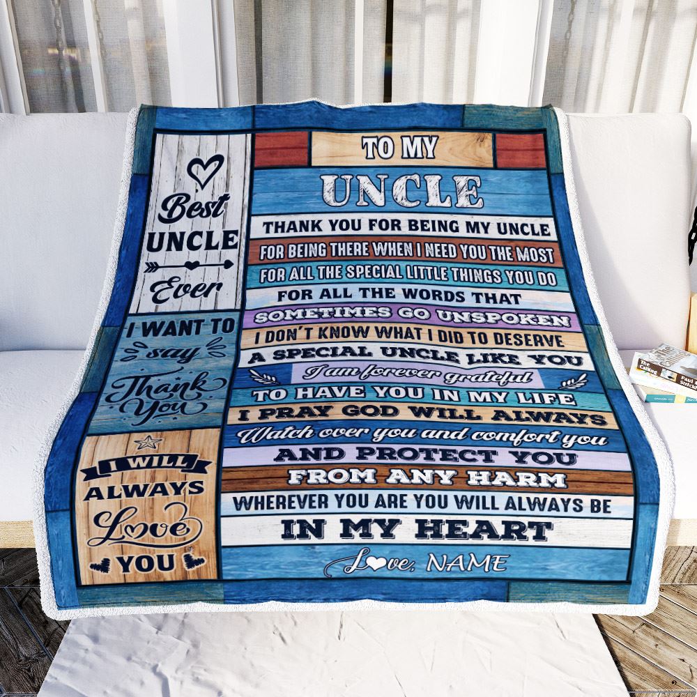 Personalized To My Uncle Blanket From Niece Nephew Wood Thank You For Being My Uncle Gift Birthday Fathers Day Thanksgiving Christmas Customized Fleece Blanket | siriusteestore