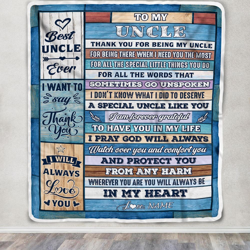 Personalized To My Uncle Blanket From Niece Nephew Wood Thank You For Being My Uncle Gift Birthday Fathers Day Thanksgiving Christmas Customized Fleece Blanket | siriusteestore