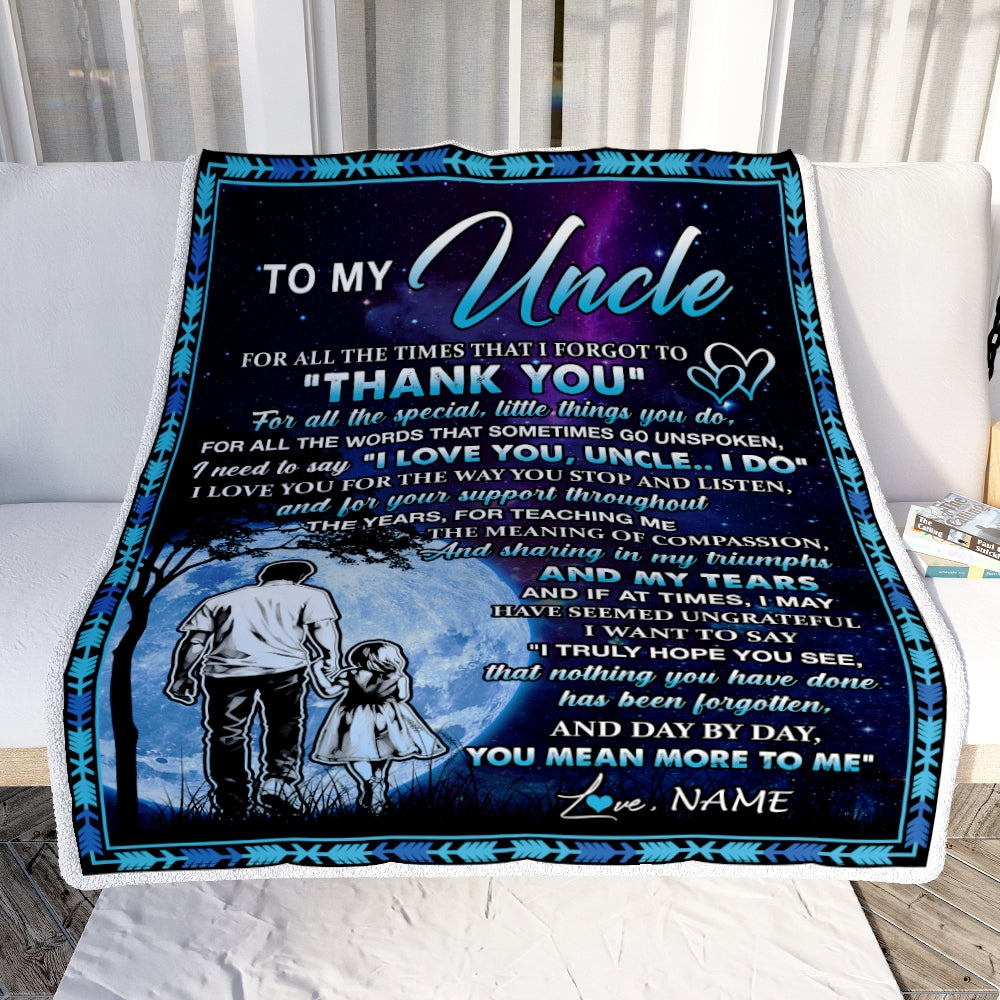 Personalized To My Uncle Blanket From Niece Thank You Day By Day Uncle Birthday Fathers Day Thanksgiving Christmas Customized Bed Fleece Blanket | siriusteestore