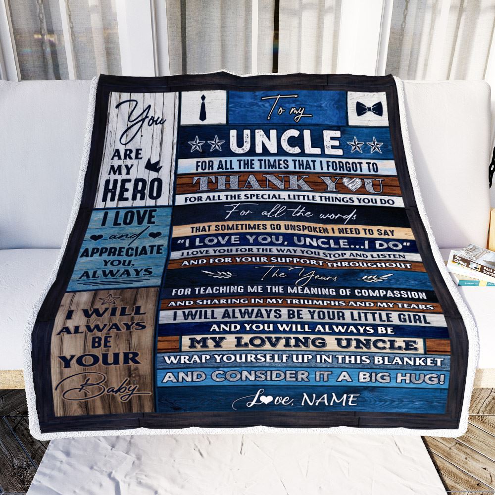 Personalized To My Uncle Blanket From Niece Wood Thank You You Are My Hero Uncle Birthday Fathers Day Thanksgiving Christmas Customized Bed Fleece Blanket | siriusteestore