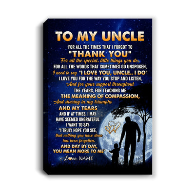 Personalized To My Uncle Canvas From Nephew Niece Thank You Grateful Love Uncle Birthday Gifts Fathers Day Thanksgiving Christmas Custom Wall Art Print Framed Canvas | siriusteestore