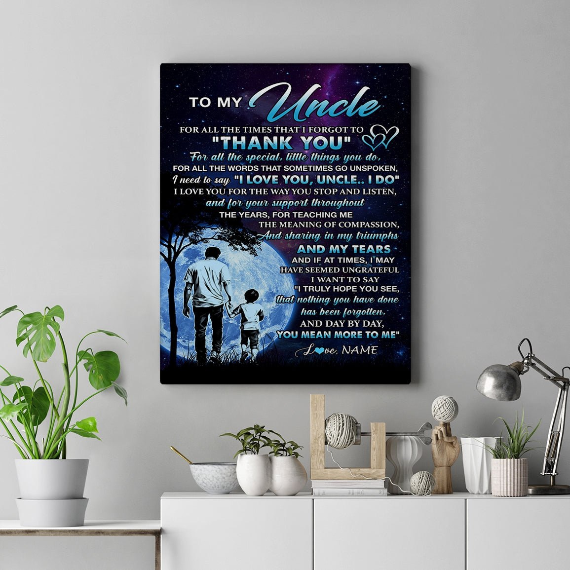 Personalized To My Uncle Canvas From Nephew Thank You Day By Day Uncle Birthday Fathers Day Thanksgiving Christmas Custom Wall Art Print Framed Canvas | siriusteestore