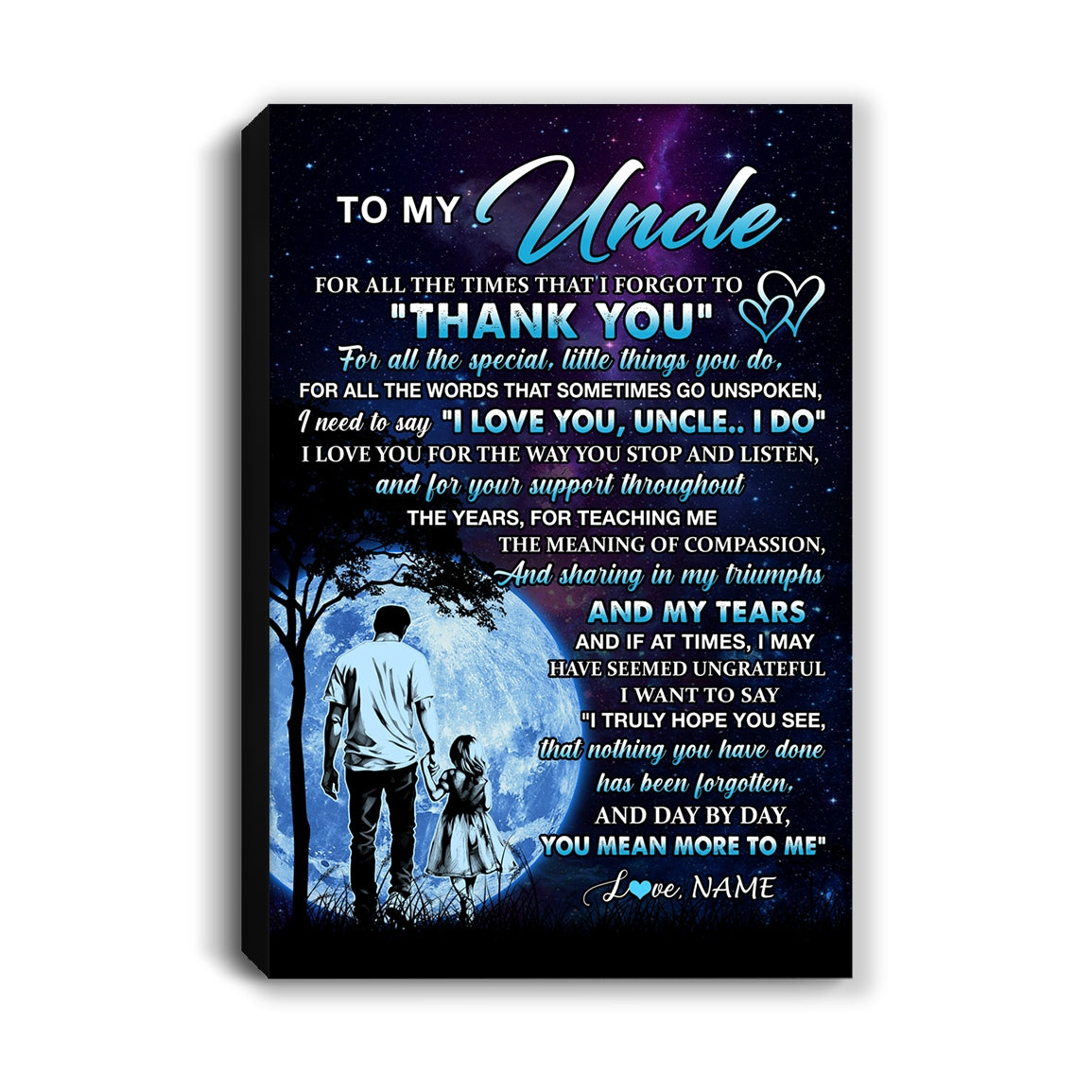 Personalized To My Uncle Canvas From Niece Thank You Day By Day Uncle Birthday Fathers Day Thanksgiving Christmas Custom Wall Art Print Framed Canvas | siriusteestore