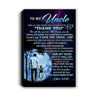 Personalized To My Uncle Canvas From Niece Thank You Day By Day Uncle Birthday Fathers Day Thanksgiving Christmas Custom Wall Art Print Framed Canvas | siriusteestore