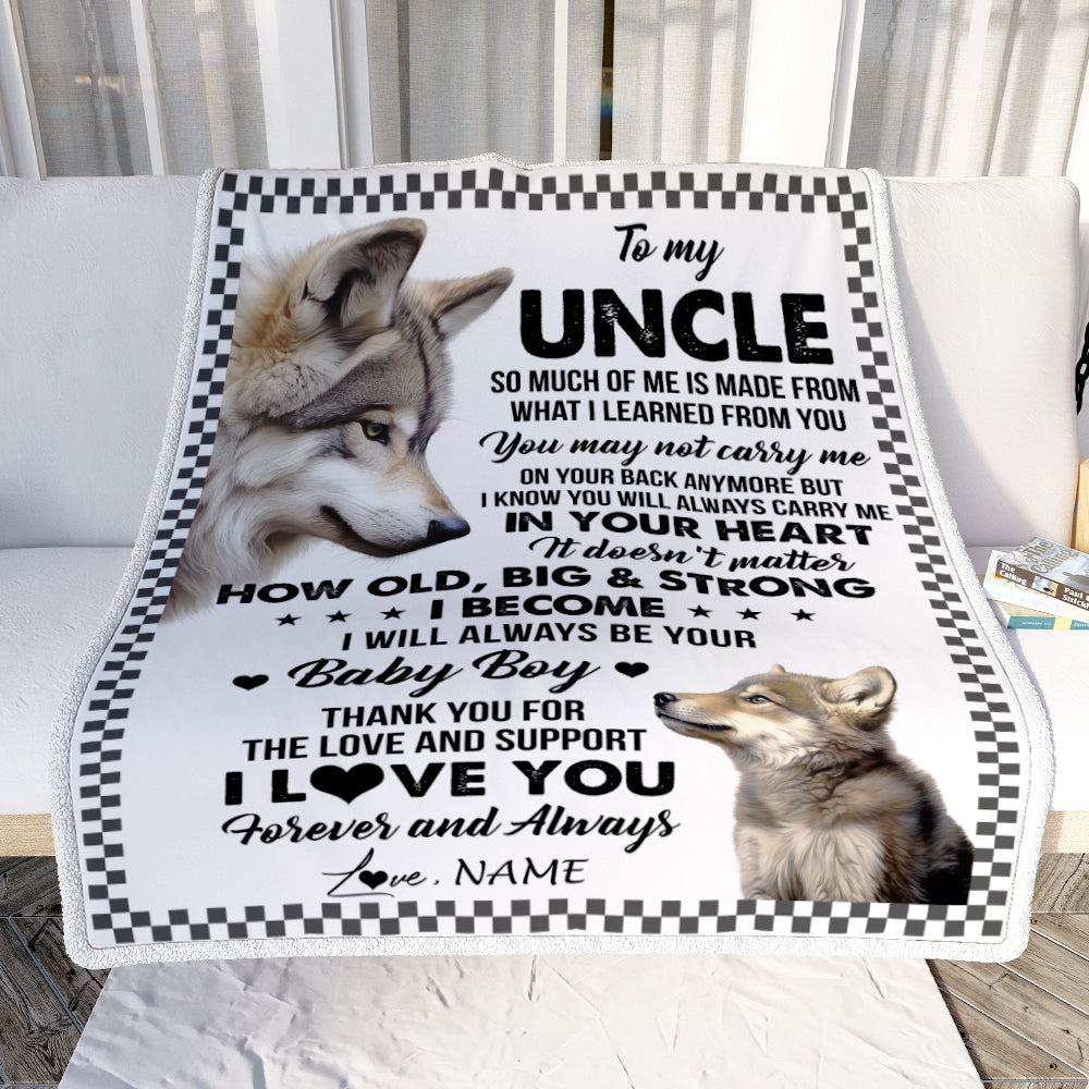 Personalized To My Uncle From Nephew Blanket Wolf Always Be Your Little Boy Uncle Fathers Day Birthday Christmas Gift Customized Fleece Throw Blanket | siriusteestore