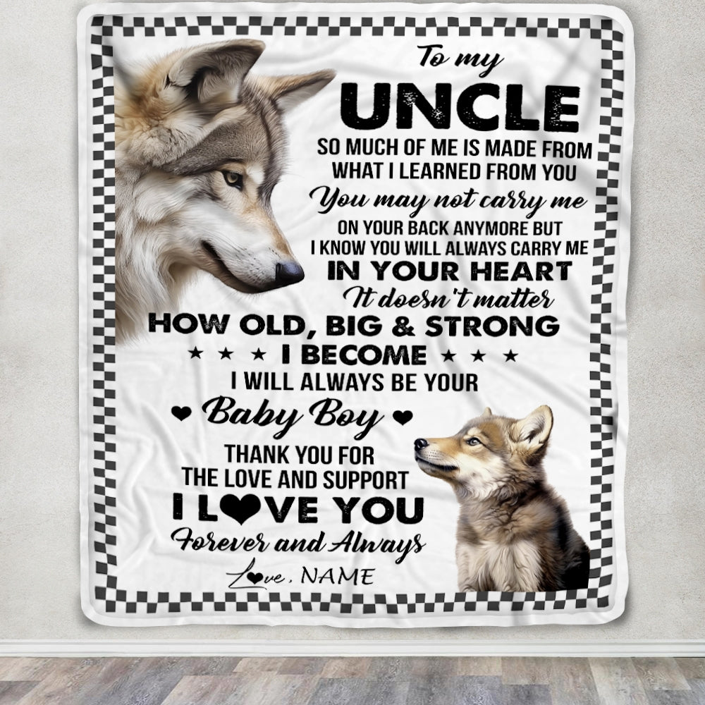 Personalized To My Uncle From Nephew Blanket Wolf Always Be Your Little Boy Uncle Fathers Day Birthday Christmas Gift Customized Fleece Throw Blanket | siriusteestore