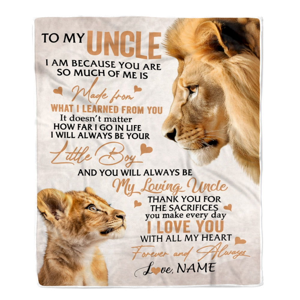 Personalized To My Uncle From Nephew Lion I Love You With All My Heart Uncle Birthday Fathers Day Christmas Customized Fleece Throw Blanket Mockup | siriusteestore