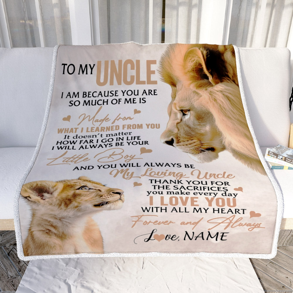 Personalized To My Uncle From Nephew Lion I Love You With All My Heart Uncle Birthday Fathers Day Christmas Customized Fleece Throw Blanket Mockup | siriusteestore