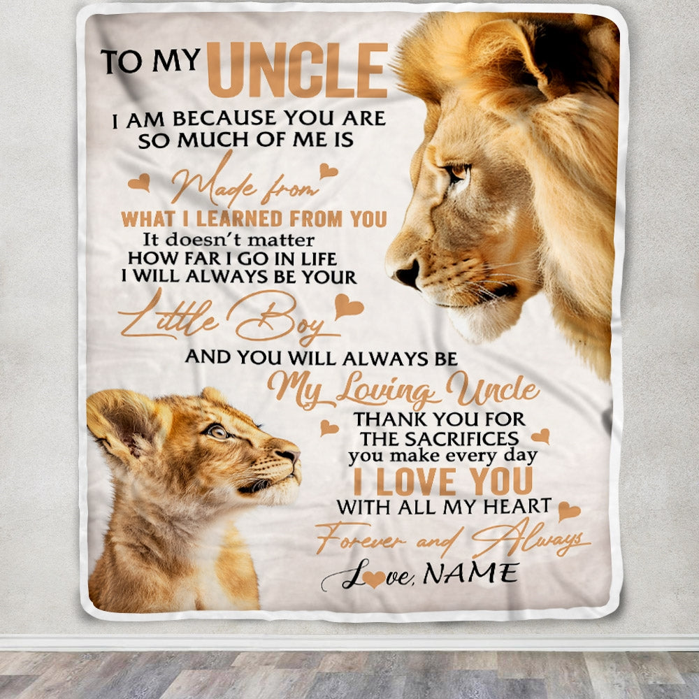 Personalized To My Uncle From Nephew Lion I Love You With All My Heart Uncle Birthday Fathers Day Christmas Customized Fleece Throw Blanket Mockup | siriusteestore