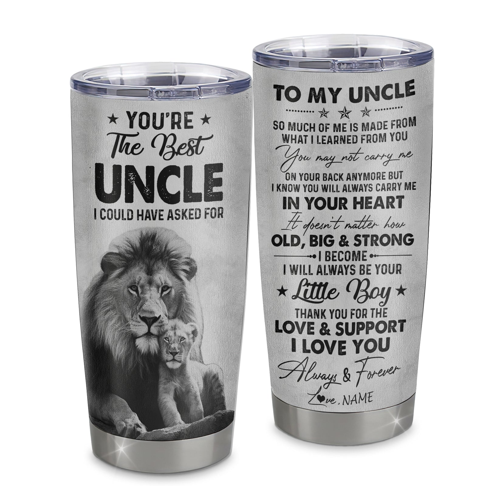Personalized To My Uncle From Nephew Litte Boy Stainless Steel Tumbler Cup Love You Always And Forever Lion Uncle Fathers Day Birthday Christmas Travel Mug | siriusteestore