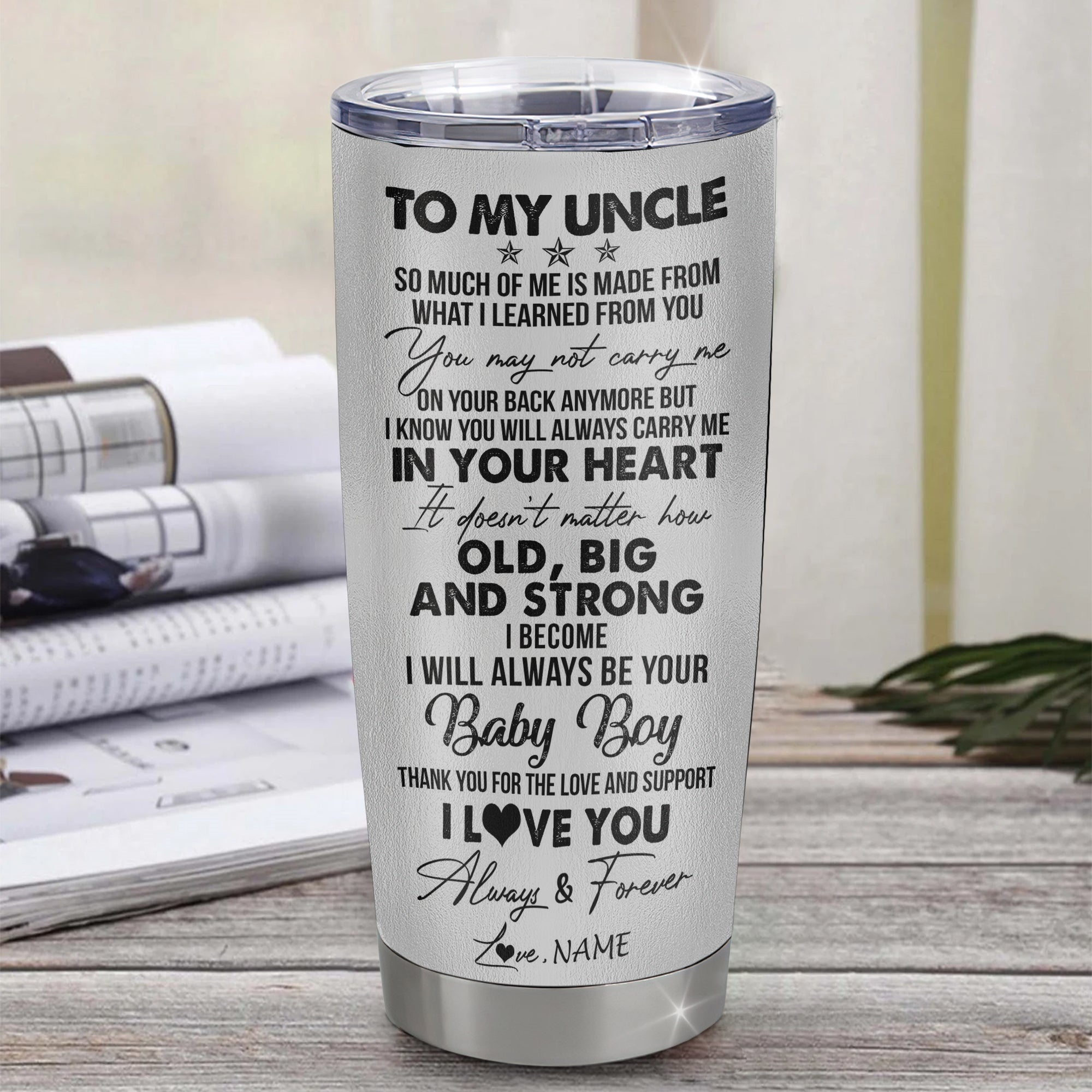 Personalized To My Uncle From Nephew Stainless Steel Tumbler Cup Wolf Always Be Your Little Boy Uncle Fathers Day Birthday Christmas Travel Mug | siriusteestore