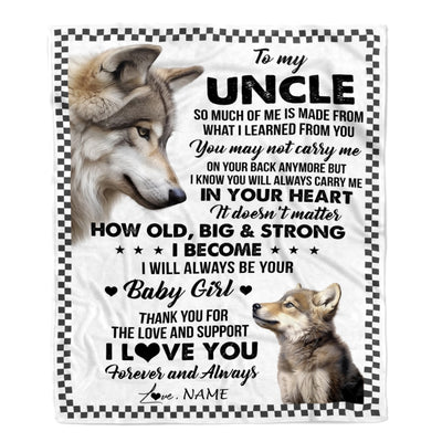 Personalized To My Uncle From Niece Blanket Wolf Always Be Your Little Girl Uncle Fathers Day Birthday Christmas Gift Customized Fleece Throw Blanket | siriusteestore