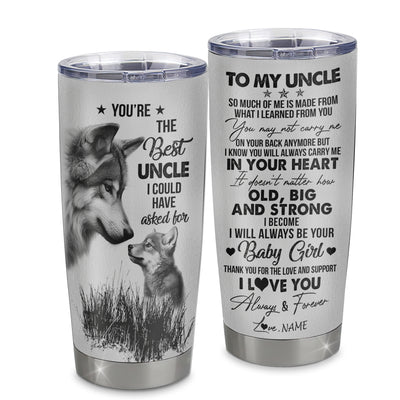 Personalized To My Uncle From Niece Stainless Steel Tumbler Cup Wolf Always Be Your Little Girl Uncle Fathers Day Birthday Christmas Travel Mug | siriusteestore