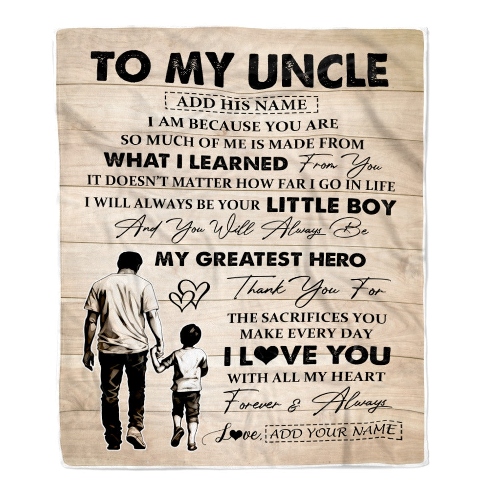 Personalized To My Uncle Gifts Blanket From Nephew Thank You My Hero Uncle Birthday Gift Fathers Day Thanksgiving Christmas Customized Fleece Throw Blanket | siriusteestore