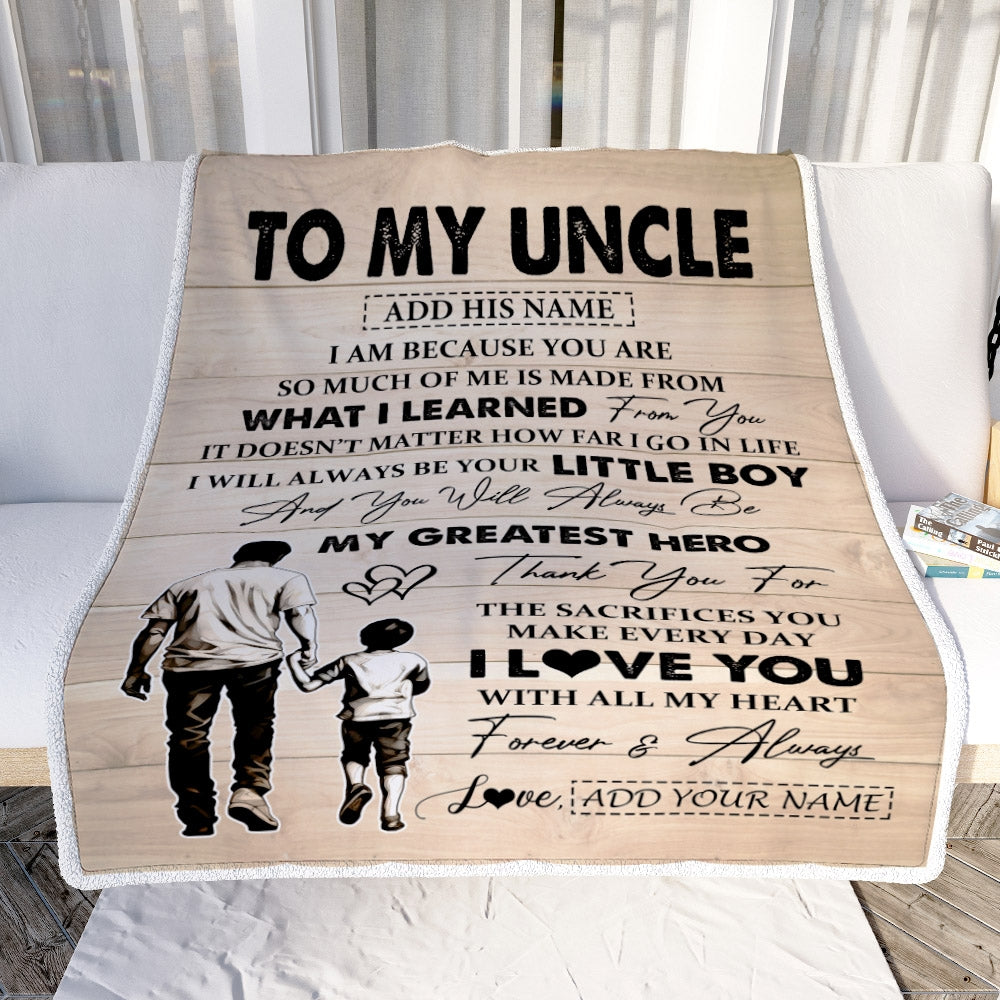 Personalized To My Uncle Gifts Blanket From Nephew Thank You My Hero Uncle Birthday Gift Fathers Day Thanksgiving Christmas Customized Fleece Throw Blanket | siriusteestore