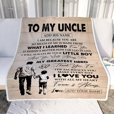 Personalized To My Uncle Gifts Blanket From Nephew Thank You My Hero Uncle Birthday Gift Fathers Day Thanksgiving Christmas Customized Fleece Throw Blanket | siriusteestore