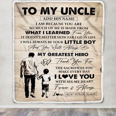 Personalized To My Uncle Gifts Blanket From Nephew Thank You My Hero Uncle Birthday Gift Fathers Day Thanksgiving Christmas Customized Fleece Throw Blanket | siriusteestore