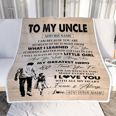 Personalized To My Uncle Gifts Blanket From Niece Thank You My Hero Uncle Birthday Gift Fathers Day Thanksgiving Christmas Customized Fleece Throw Blanket | siriusteestore