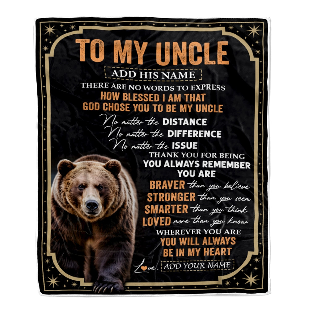 Personalized To My Uncle Gifts For Birthday From Nephew Niece Inspirational Bear Gifts For Uncle Blanket Birthday Idea Fathers Day Custom Fleece Throw Blanket | siriusteestore