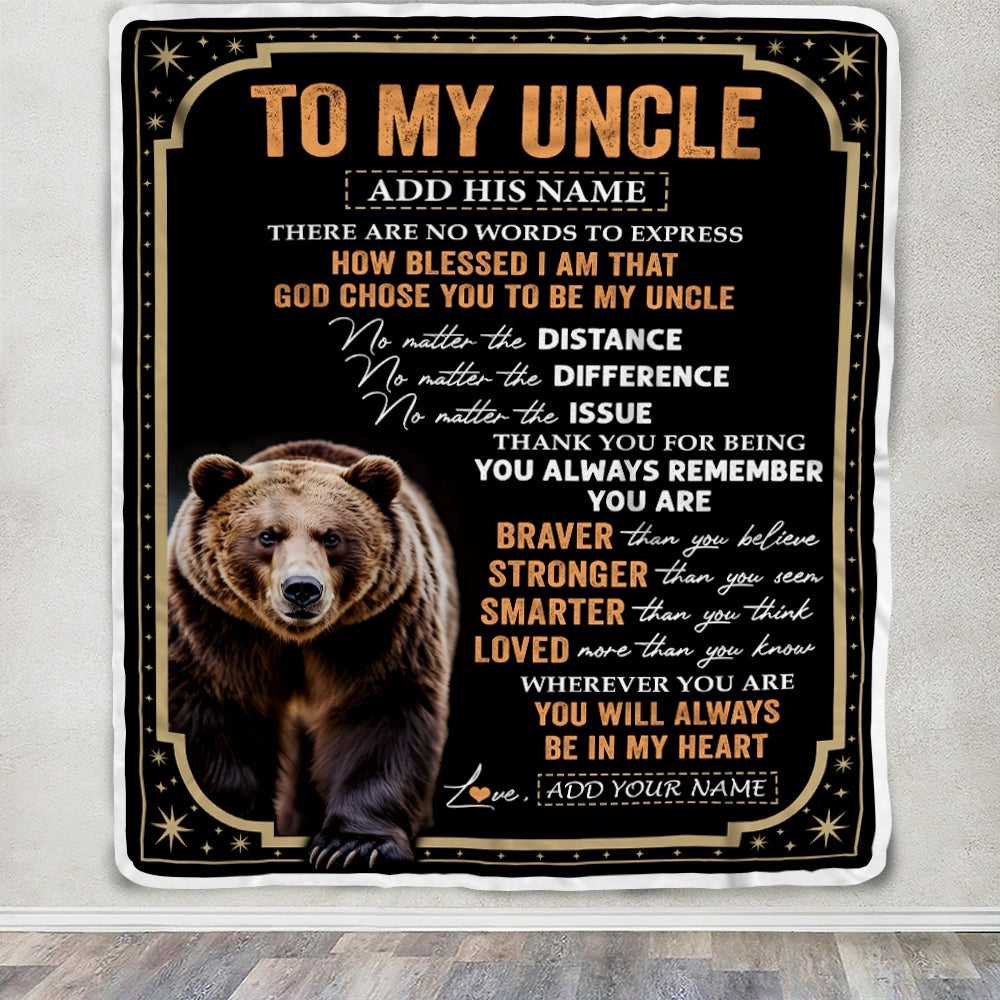 Personalized To My Uncle Gifts For Birthday From Nephew Niece Inspirational Bear Gifts For Uncle Blanket Birthday Idea Fathers Day Custom Fleece Throw Blanket | siriusteestore