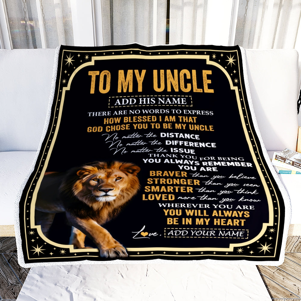 Personalized To My Uncle Gifts For Birthday From Nephew Niece Inspirational Lion Gifts For Uncle Blanket Birthday Idea Fathers Day Custom Fleece Throw Blanket | siriusteestore