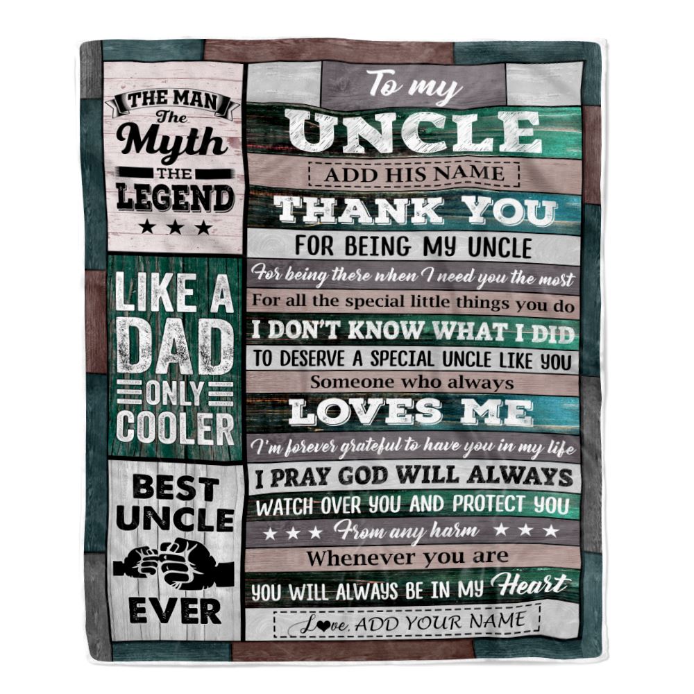 Personalized To My Uncle Gifts From Niece Nephew Blanket Wood Thank You For Being My Uncle Birthday Gifts Fathers Day Christmas Customized Fleece Throw Blanket | siriusteestore