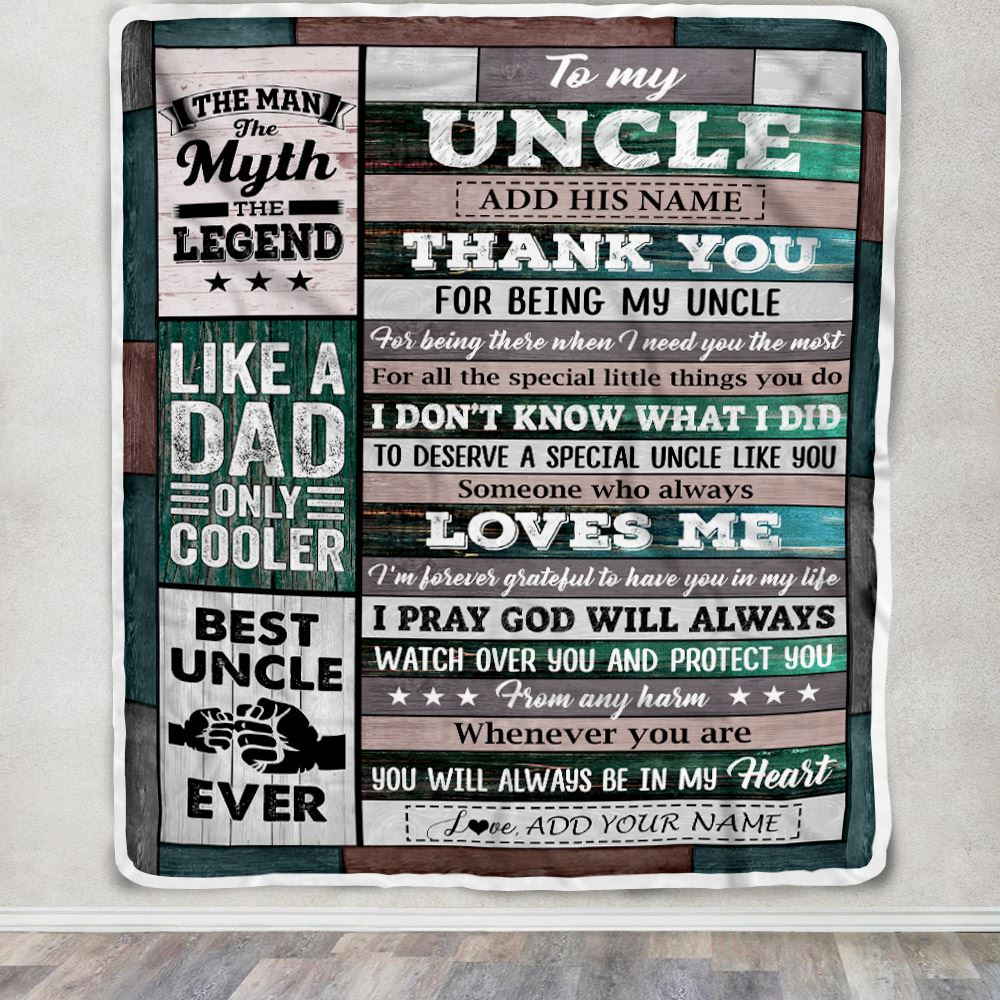Personalized To My Uncle Gifts From Niece Nephew Blanket Wood Thank You For Being My Uncle Birthday Gifts Fathers Day Christmas Customized Fleece Throw Blanket | siriusteestore