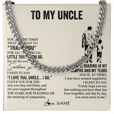 Cuban Link Chain Necklace Stainless Steel | 1 | Personalized To My Uncle Necklace From Nephew For All The Times That I Forgot To Thank You Birthday Fathers Day Christmas Customized Gift Box Message Card | siriusteestore