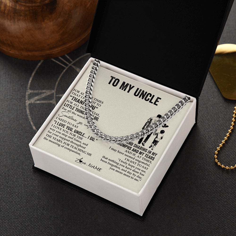 Cuban Link Chain Necklace Stainless Steel | 2 | Personalized To My Uncle Necklace From Nephew For All The Times That I Forgot To Thank You Birthday Fathers Day Christmas Customized Gift Box Message Card | siriusteestore