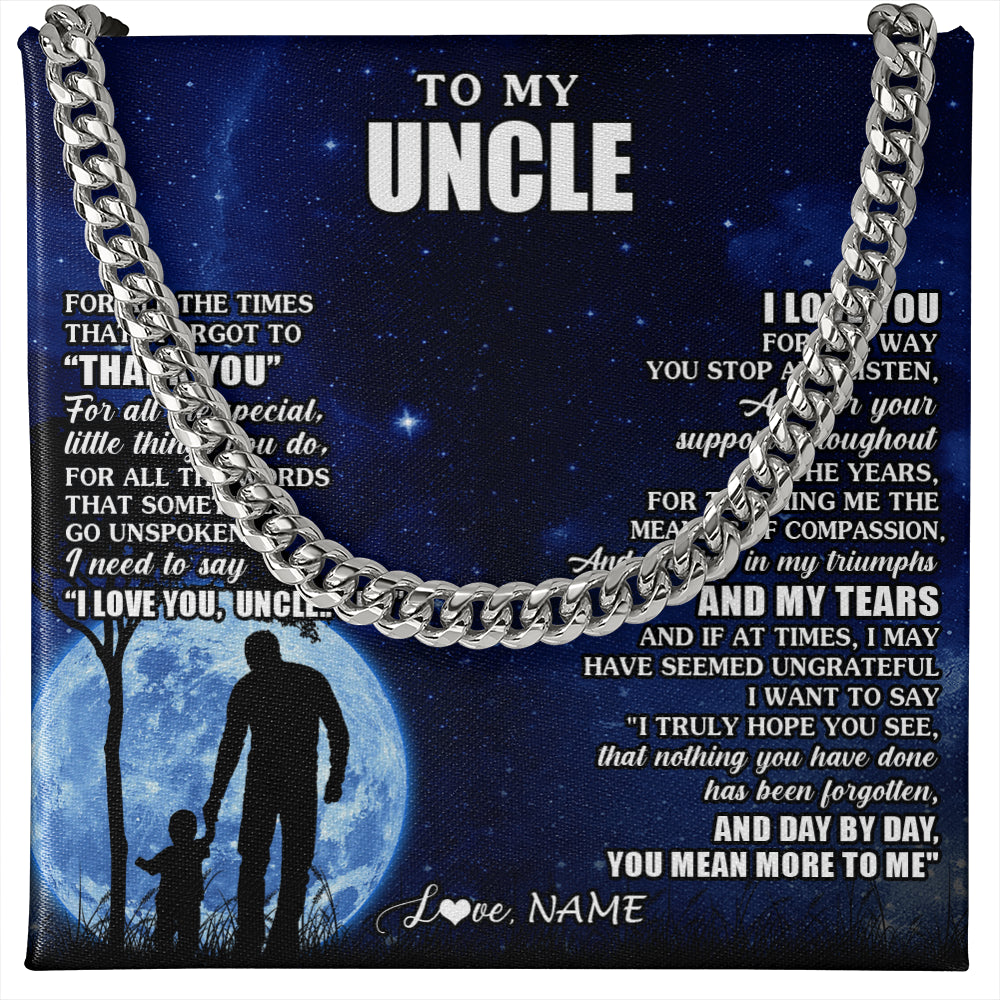Cuban Link Chain Necklace Stainless Steel | 1 | Personalized To My Uncle Necklace From Nephew Niece Thank You Grateful Love Uncle Birthday Gifts Fathers Day Christmas Customized Gift Box Message Card | siriusteestore