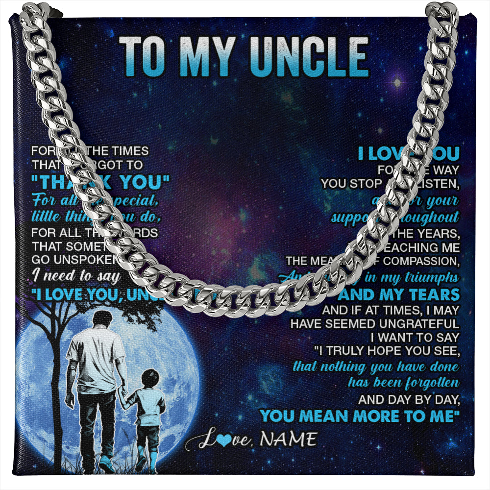Cuban Link Chain Necklace Stainless Steel | 1 | Personalized To My Uncle Necklace From Nephew Thank You Day By Day Uncle Birthday Gifts Fathers Day Christmas Customized Gift Box Message Card | siriusteestore